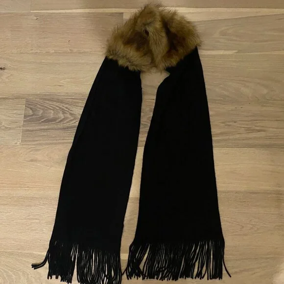 The Limited Black Scarf w Brown Faux Fur Detailing - Picture 2 of 4